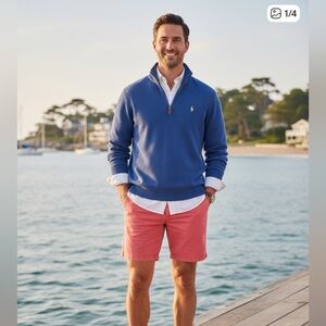 Polo Ralph Lauren Estate Rib 1/4 Zip Pullover - Blue - Mens Large